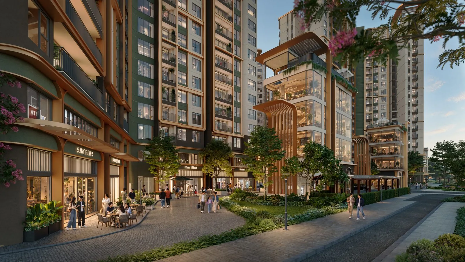 Phân khu B của Norton Park với lối vào và mặt tiền thương mại khối đế
